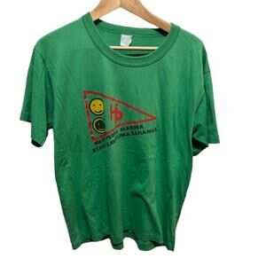 Vintage VTG Single Stitch tee T-shirt green Bahamas smiley face sz L SOFT